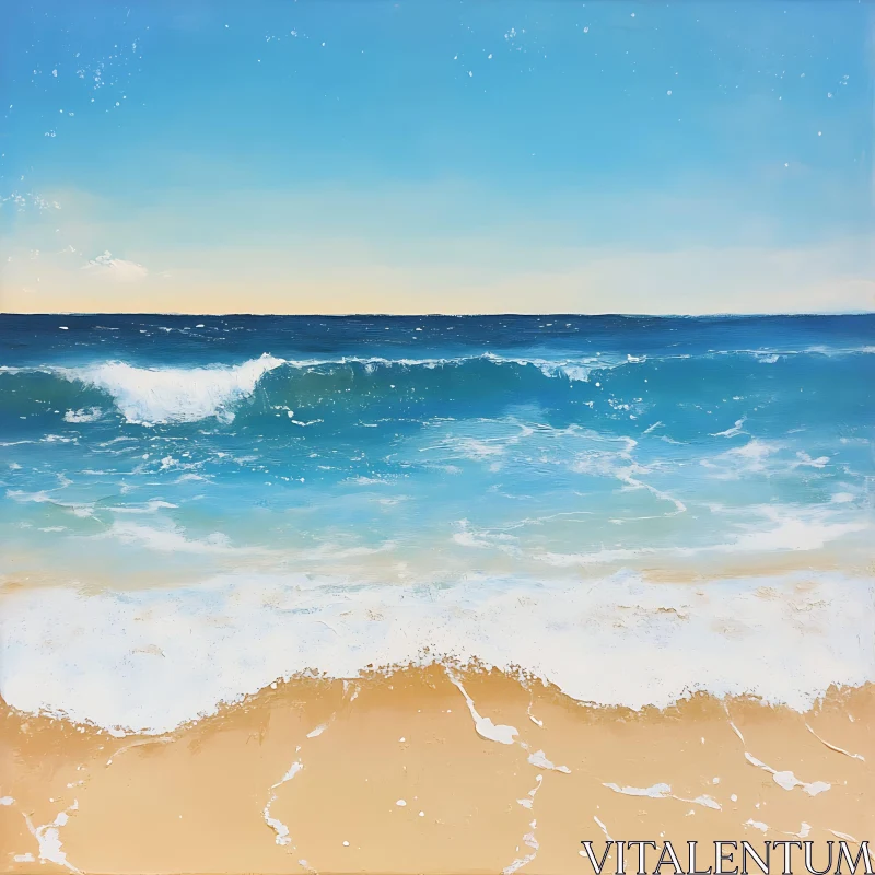 Seascape Painting of Gentle Waves AI Image