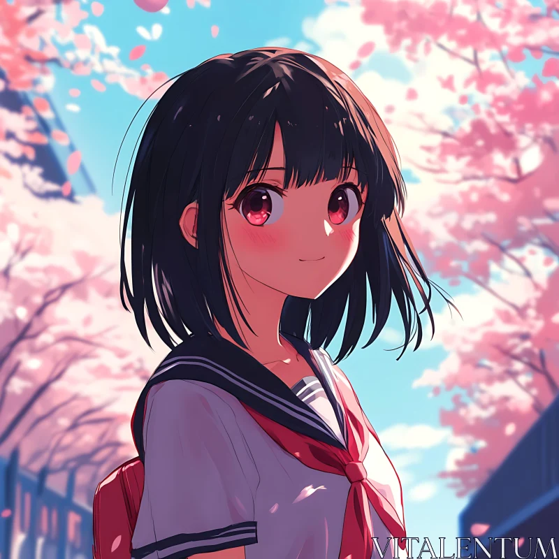 Sakura Season in Anime Art AI Image