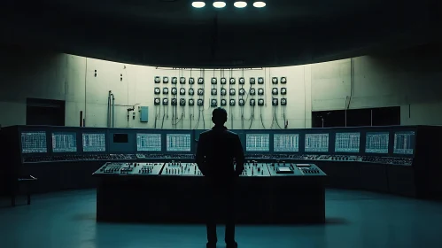 Dark Control Room with Data Monitors