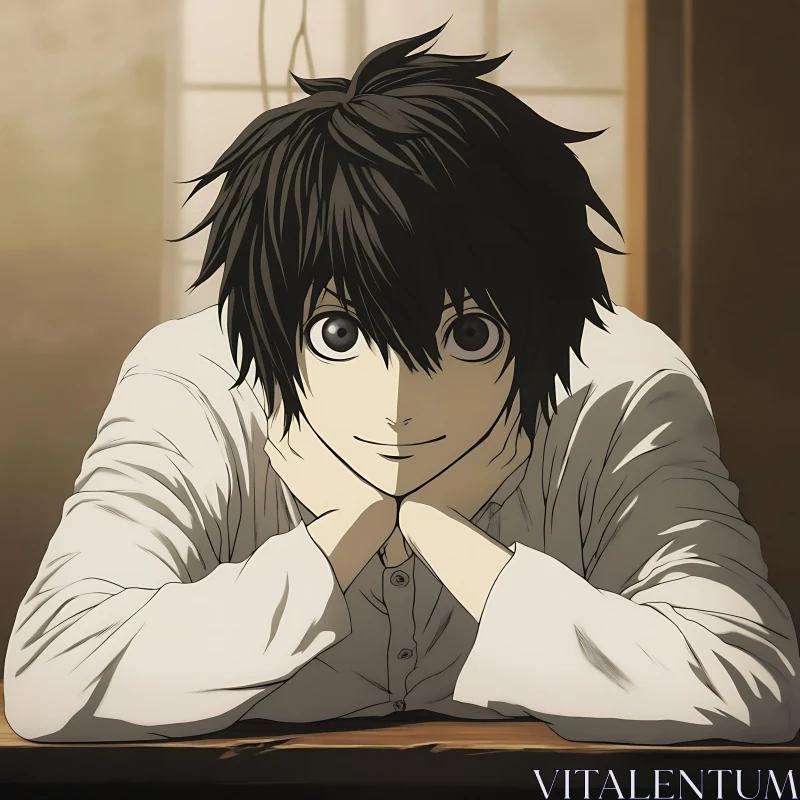 Detailed Anime Character with Black Hair and White Shirt AI Image