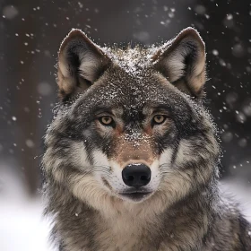 Snowy Wolf Face Close-Up