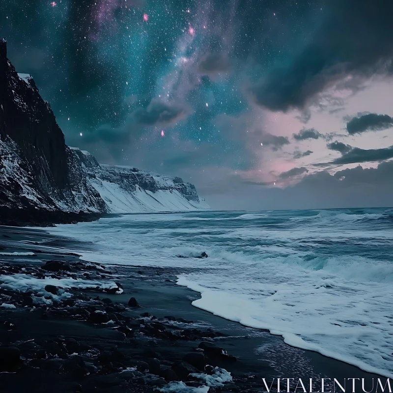 AI ART Coastal Night Under Starry Skies