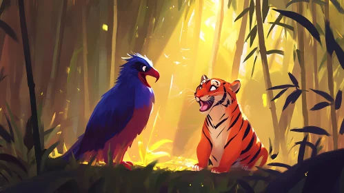 Cartoon Tiger and Bird Friends