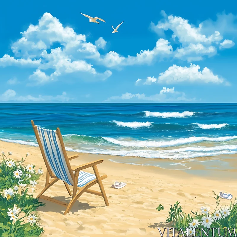 Seaside Relaxation: Beach Chair and Ocean View AI Image