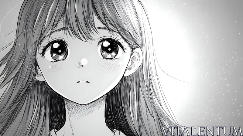 Anime Portrait of a Girl in Monotone AI Image