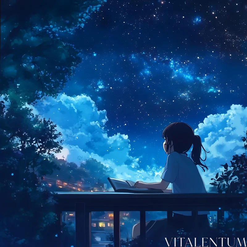 Starry Night Sky Anime Scene AI Image