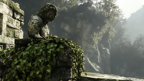 Forgotten Stone Statue in Ancient Ruins