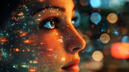 Woman's Face with Digital Lights