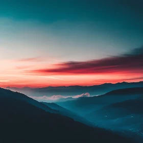 Layered Mountains Under Sunset Sky