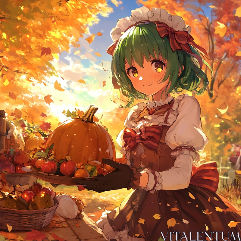 Autumn Harvest with Anime Girl AI Image