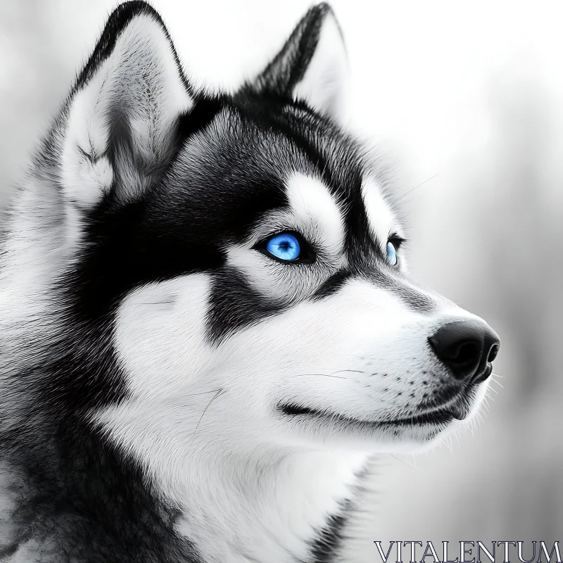 AI ART Black and White Husky with Blue Eyes