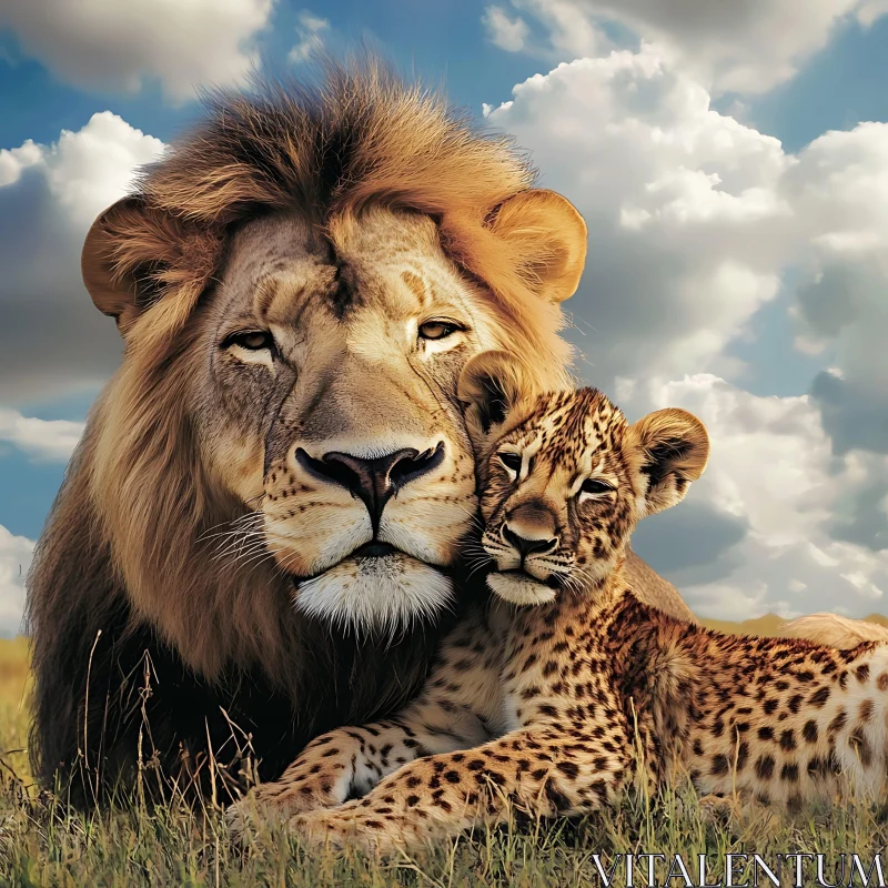 Father and Son: A Lion's Love AI Image