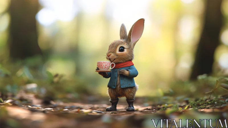 Whimsical Rabbit with Teacup AI Image