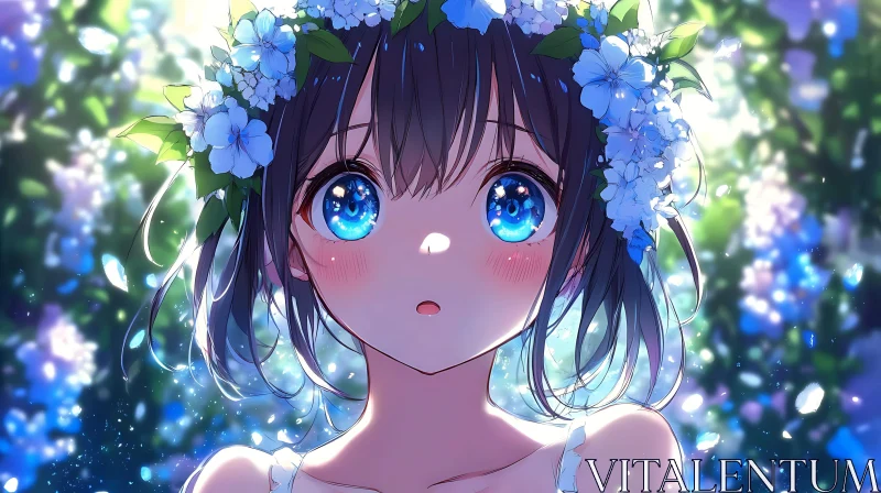 AI ART Surprised Anime Girl with Floral Wreath