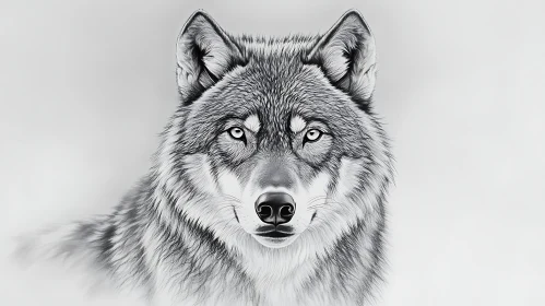 Monochrome Wolf Gaze - Detailed Animal Portrait