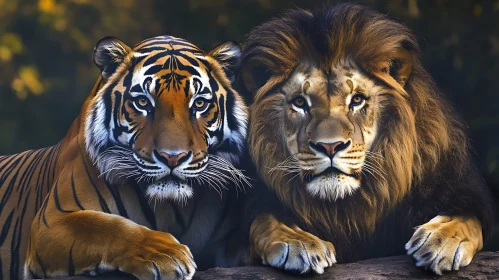 Tiger and Lion Together: Wildlife Portrait