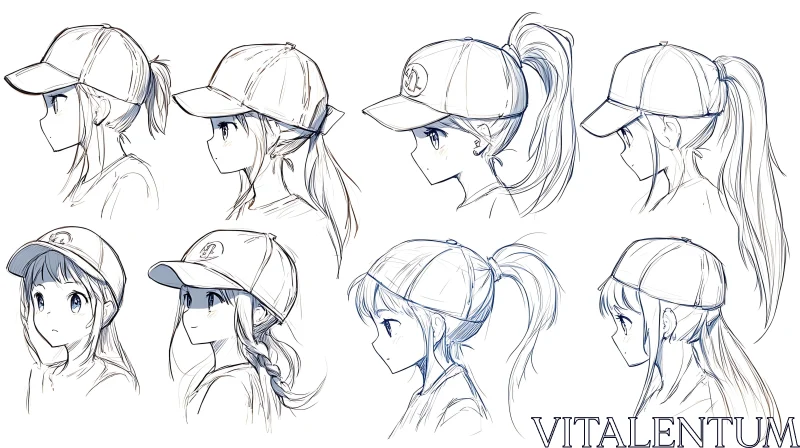 AI ART Anime Character Portraits in Baseball Caps