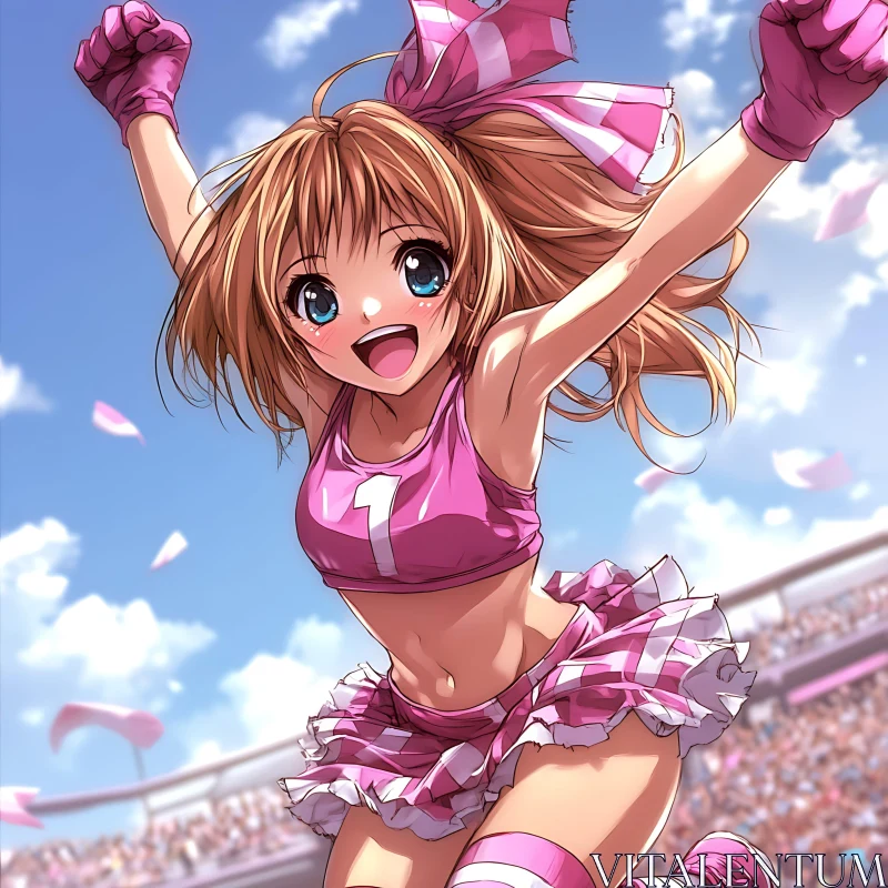 Lively Anime Cheerleader in Stadium AI Image