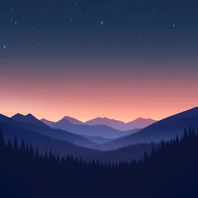 Layered Mountains and Gradient Sky