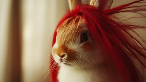 Whimsical Bunny with Red Wig