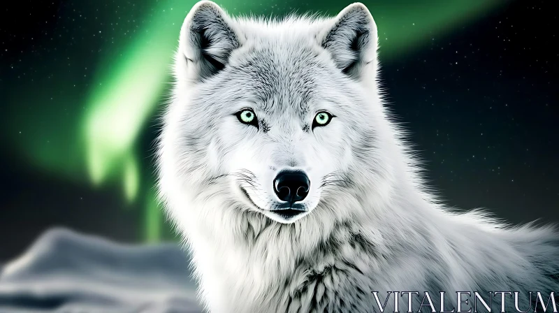 AI ART Arctic Wolf Portrait with Northern Lights