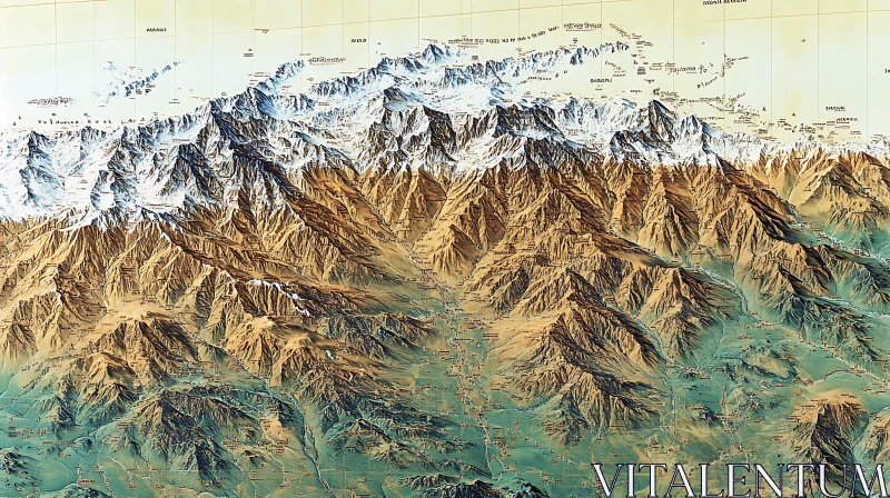 AI ART Snowy Peaks and Valleys Topographic Map