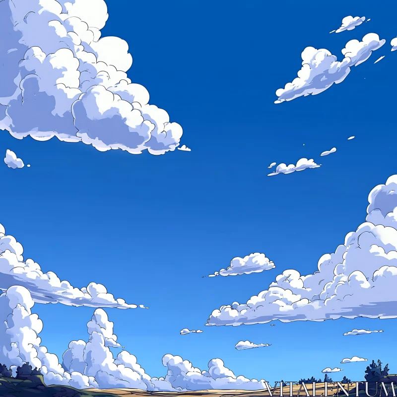 Peaceful Sky with Cumulus Clouds over Horizon AI Image