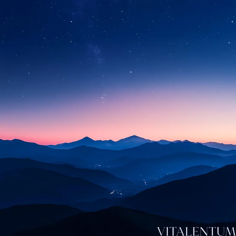 AI ART Mountains at Night with Stars