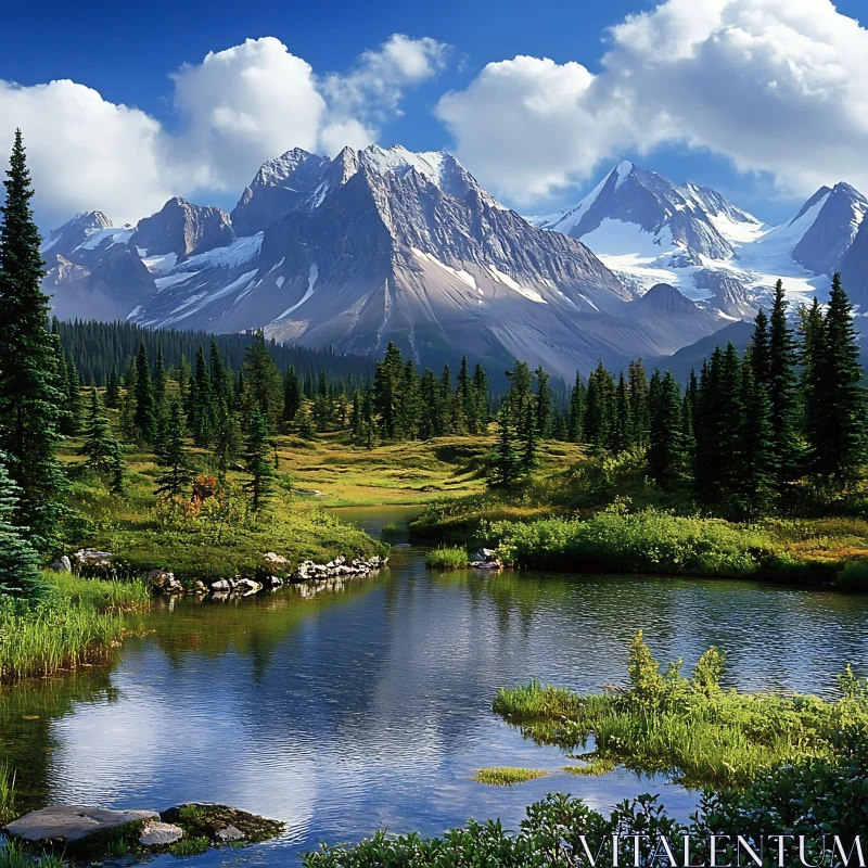 Tranquil Mountain Lake Scene AI Image