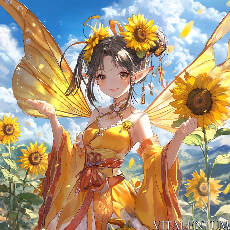 AI ART Sunflower Fairy in a Vibrant Sunflower Field