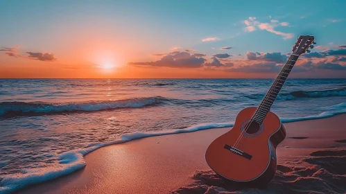 Seaside Serenade: Guitar at Sunset