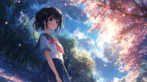 Anime Girl Amidst Cherry Blossoms