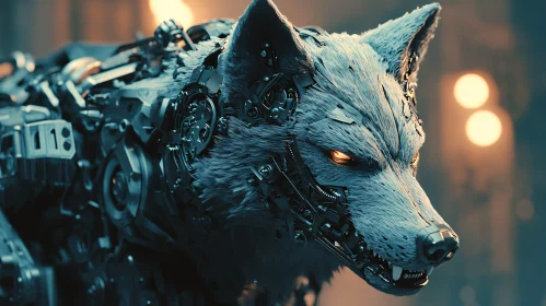 Futuristic Mechanical Wolf with Glowing Eyes