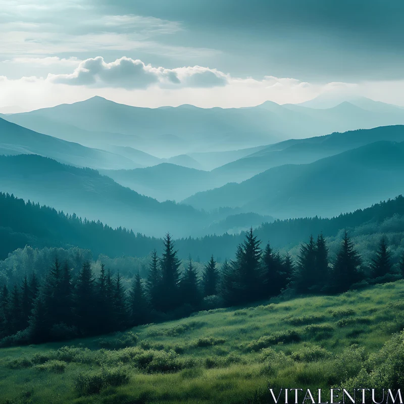 Misty Mountain View: A Tranquil Landscape AI Image