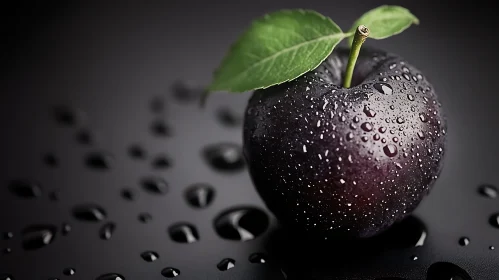 Dark Plum with Green Leaf Still Life