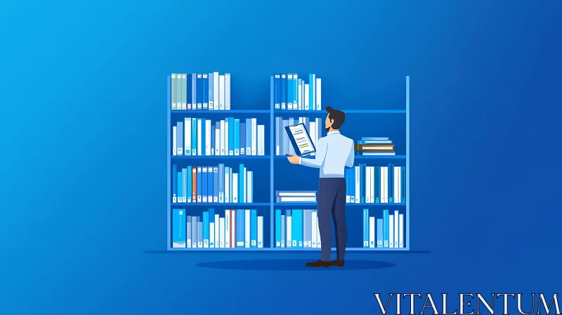 AI ART Studious Man Reading in Library Illustration