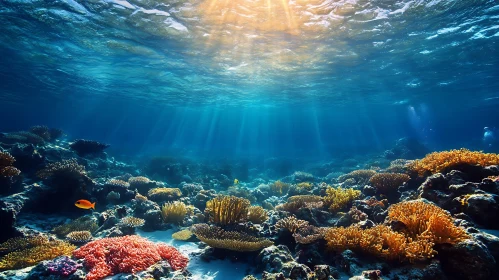 Sunlit Marine Life on Coral Reef