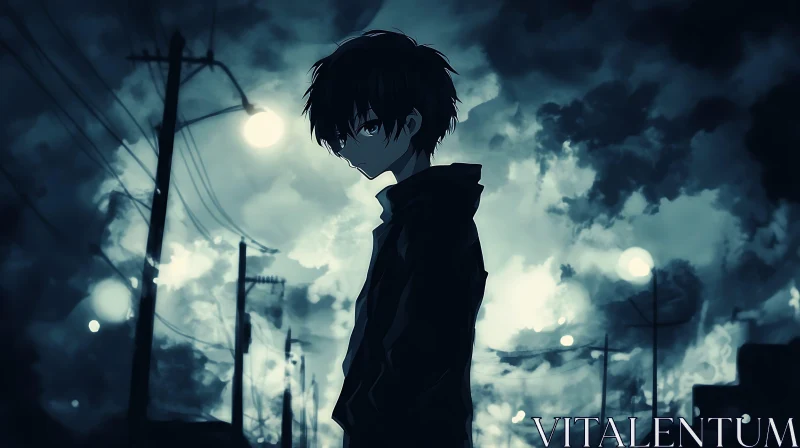 Somber Night Anime Illustration AI Image