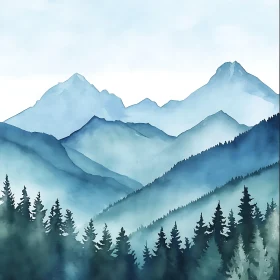 Misty Mountains Watercolor Art