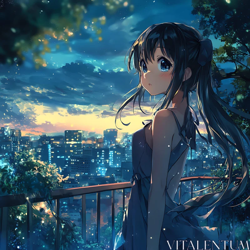 Anime Girl on Balcony During Sunset AI Image