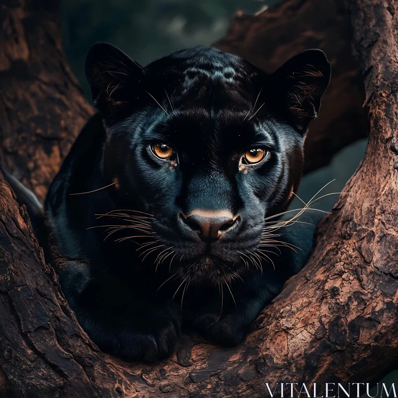 Panther Resting on Tree Branch AI Image