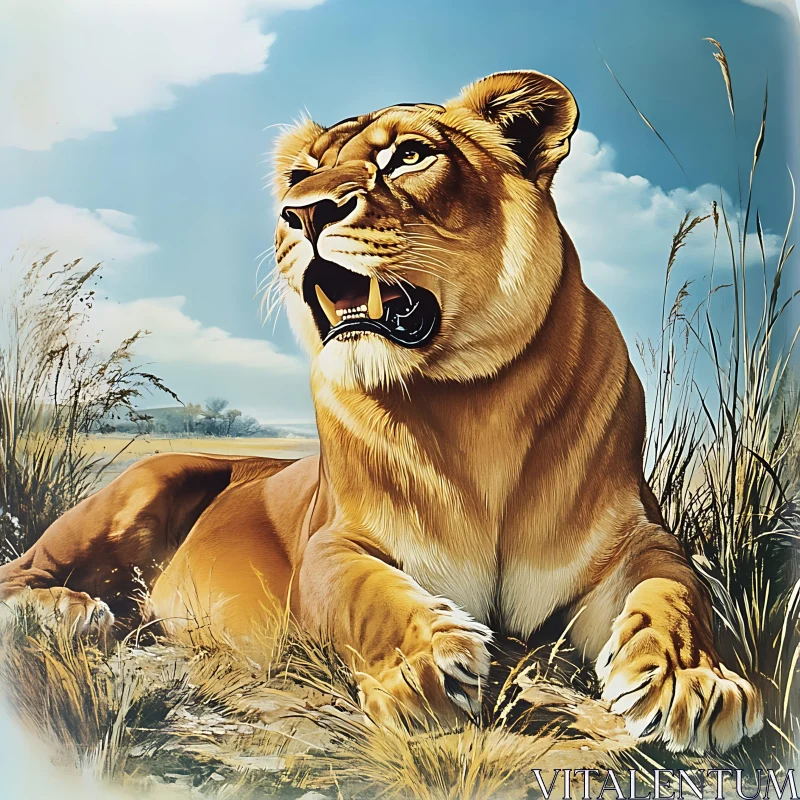 Resting Lioness in Tall Grass AI Image