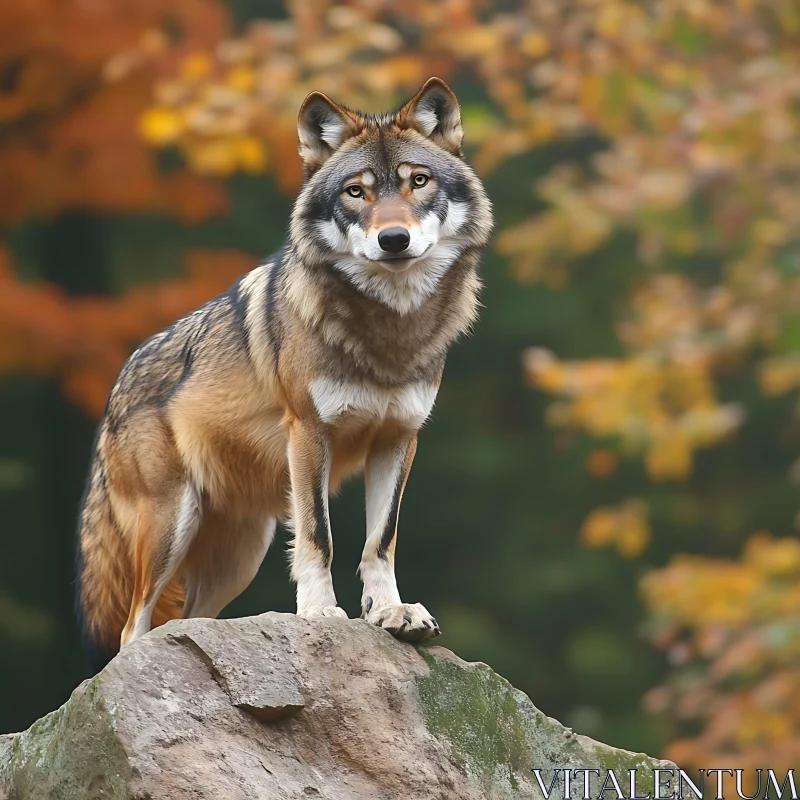 Wolf Portrait in Autumnal Setting AI Image