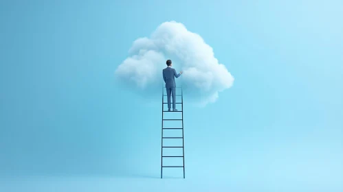 Man Climbing Ladder to Cloud