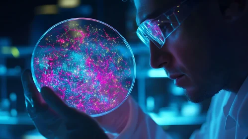 Scientist Analyzing Cellular Structures in Petri Dish