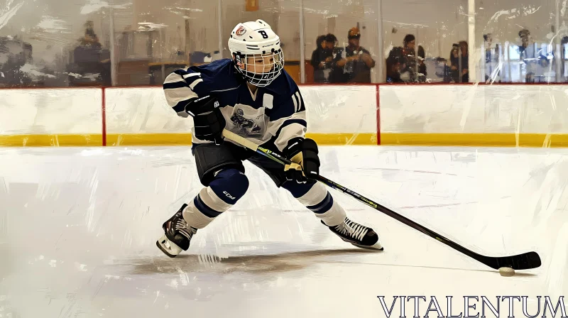 Dynamic Youth Hockey Player in Action on Ice Rink AI Image