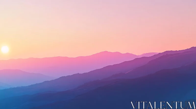 Pastel Mountain Sunset AI Image