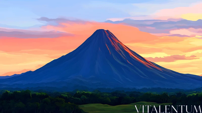 AI ART Mountain Peak at Sunset