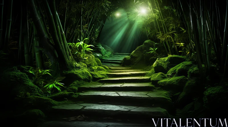 Fantasy Jungle Path Illuminated with Luminous 3D Objects AI Image