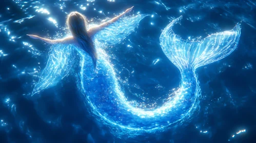 Mystical Mermaid Swimming Underwater